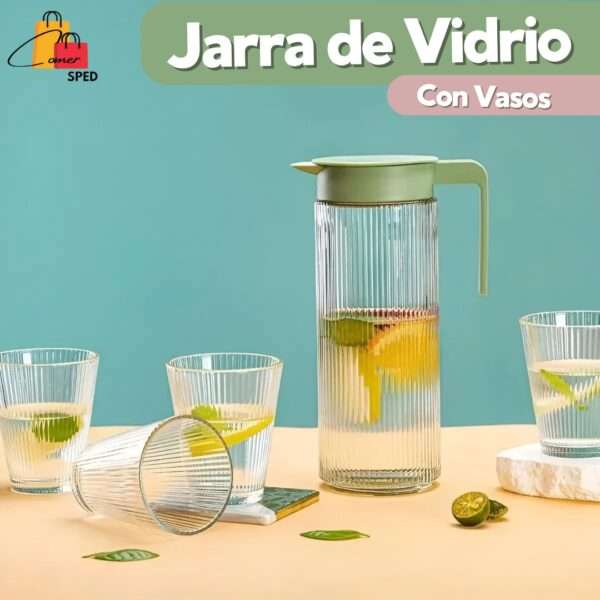 JARRA DE VIDRIO CON VASOS