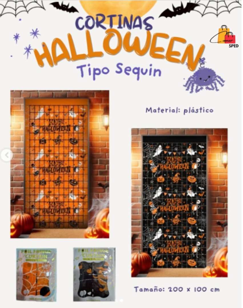CORTINAS HALLOWEEN TIPO SEQUIN🎃🦇👻😈
